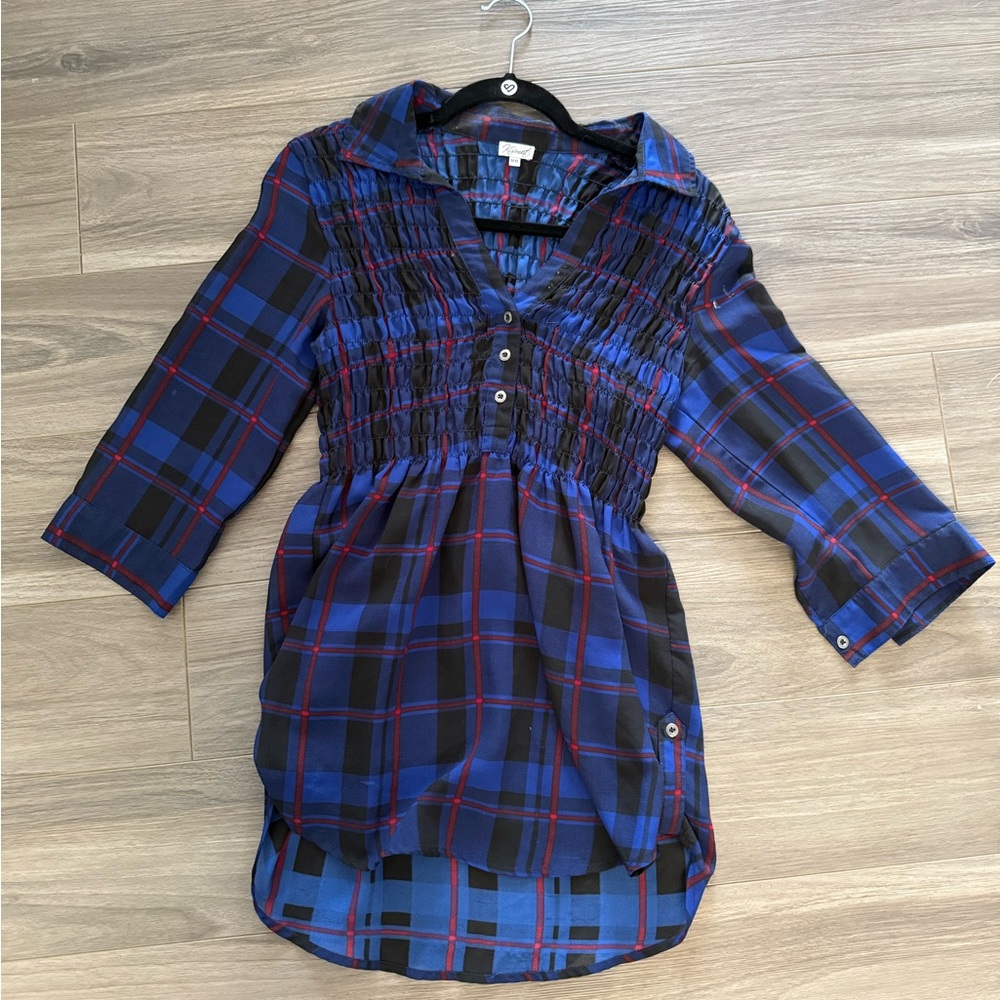 Blue Plaid Tunic Top